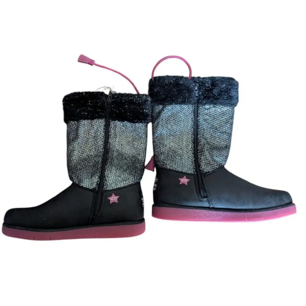 Skechers Girls Black Winter Boots w/ Rhinestones & Faux Fur, Size 4
